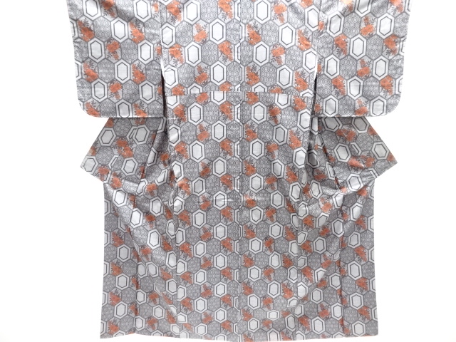 未使用品　亀甲に花模様織り出し西陣伝承紬着物アンサンブル